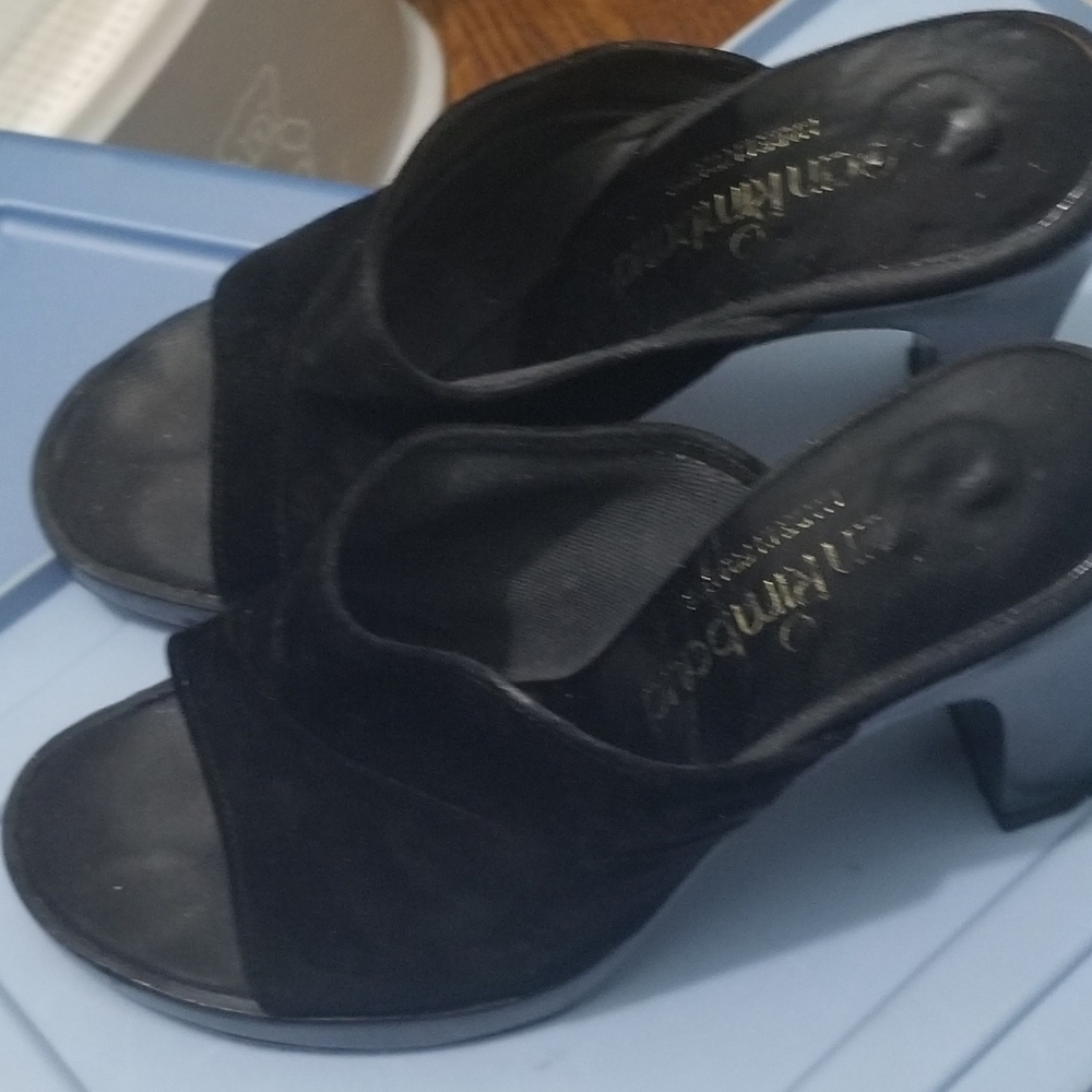 Black slip on platform suede gently worn